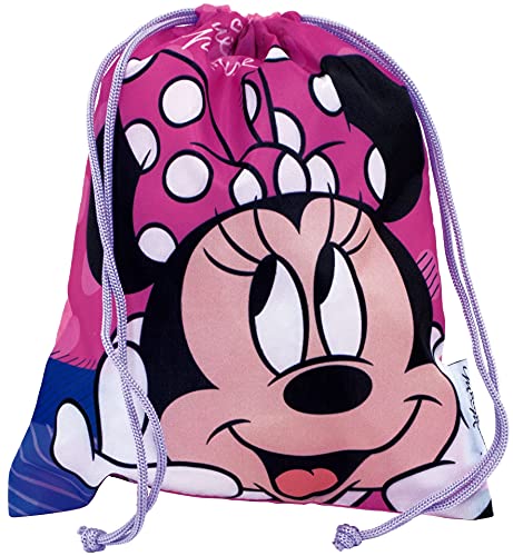 REQUETEGUAY Mochila Minnie Mouse Disney Guarderia para niñas (28 cms) + Bolsa Minnie Mouse con cordones para Merienda