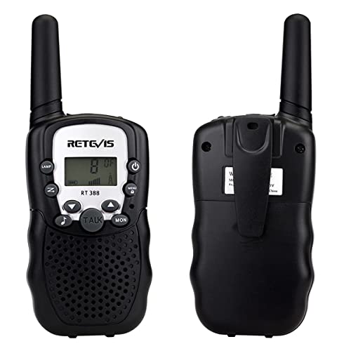 Retevis RT388 Walkie Talkie Niños,8 Canales VOX Linterna 10 Tonos de Llamada, Regalos para Niños, Walkie Talkie para Cámping, Aventuras (Negro, 1 Par)