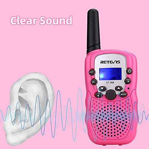 Retevis RT388R Walkie Talkies Niños Recargables con Cargador y Batería, Juguetes para Niñas Largo Alcance, Regalo con Linterna VOX para Aventuras al Aire Libre, Camping, Senderismo (1 Par, Rosa)