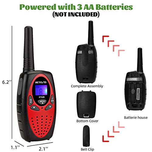 Retevis RT628 Walkie Talkies Niños, Largo Alcance Recargable VOX Bloqueo de Tecla, Regalos para Cumpleaños y Vacaciones, Fácil de Usar para Cámping, Caminar y Aventuras (1 Par, Rojo)