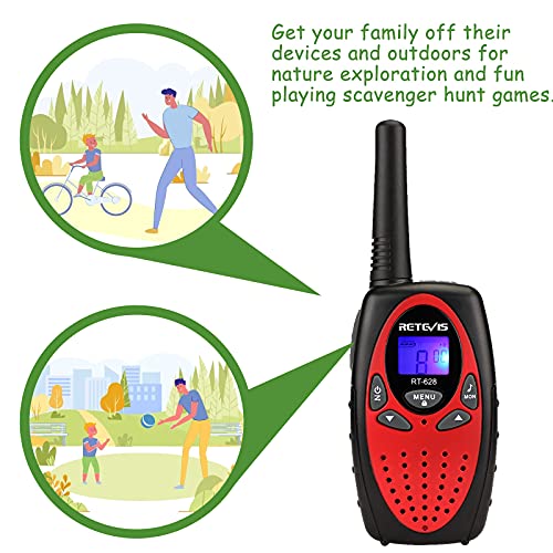 Retevis RT628 Walkie Talkies Niños, Largo Alcance Recargable VOX Bloqueo de Tecla, Regalos para Cumpleaños y Vacaciones, Fácil de Usar para Cámping, Caminar y Aventuras (1 Par, Rojo)