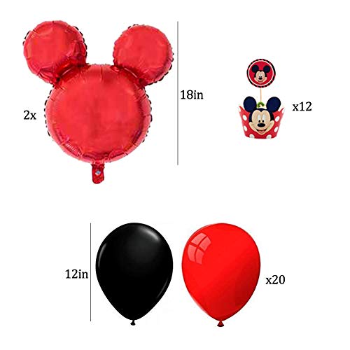 REYOK Decoraciones de cumpleaños de Mickey Mouse, Bolas de Nido de Abeja de Mickey Globo de Red Black, Banner de Happy Birthday, Globos número para la Fiesta temática de Mickey Mouse