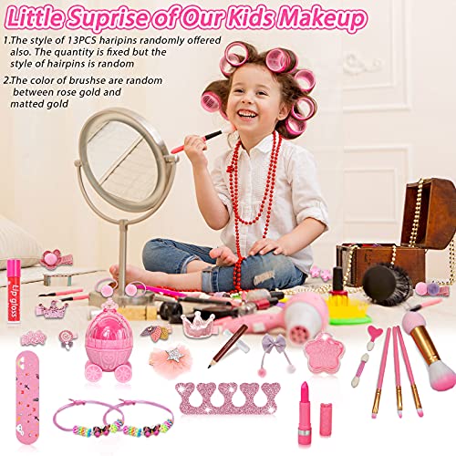 RichSmile 36PCS Juego de Maquillaje para niños para niñas, Kit de Juguete de Maquillaje Lavable con Bolsa de cosméticos con Purpurina