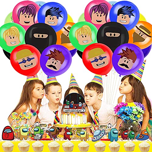 Roblox - Decoración de cumpleaños, suministros para fiestas, decoración de cumpleaños del Roblox Banner de feliz cumpleaños globos decoración para fiestas