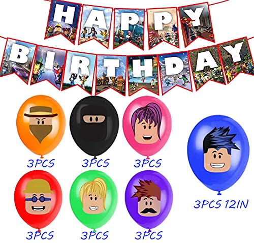 Roblox - Decoración de cumpleaños, suministros para fiestas, decoración de cumpleaños del Roblox Banner de feliz cumpleaños globos decoración para fiestas