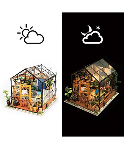 Robotime 3D DIY House Kit Invernadero con Luz LED Modelo Miniatura Fabricación Woodcraft DollhousePuzzle Desafío Regalo