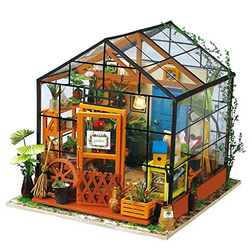 Robotime 3D DIY House Kit Invernadero con Luz LED Modelo Miniatura Fabricación Woodcraft DollhousePuzzle Desafío Regalo