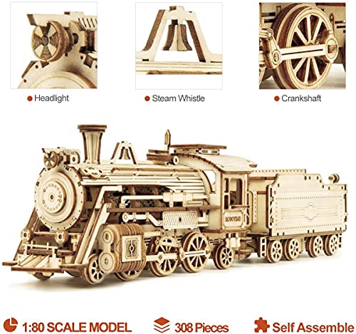 Robotime Puzzle 3D Tren Madera Maquetas para Construir Adultos Maquetas para Montar Mecánica Construcción Laser Cut Puzzle