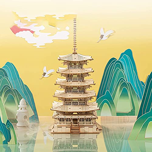 ROBOTIME Rompecabezas 3D de madera para construir adultos DIY Pagoda mecánica construcción construcción de edificios creativos Jigsaw Craft Kits el mejor regalo para adolescentes