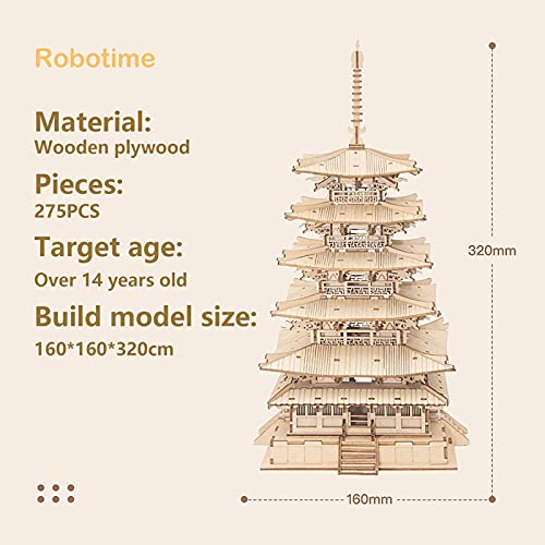 ROBOTIME Rompecabezas 3D de madera para construir adultos DIY Pagoda mecánica construcción construcción de edificios creativos Jigsaw Craft Kits el mejor regalo para adolescentes