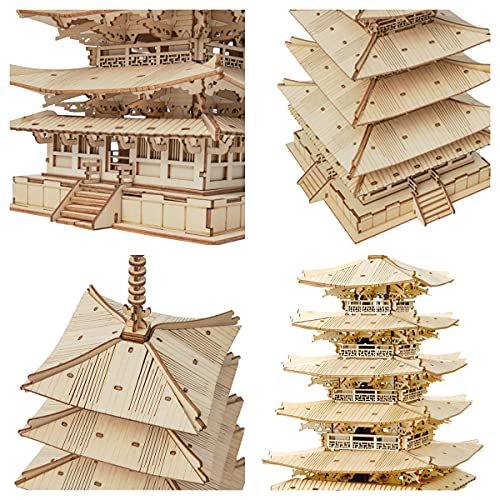 ROBOTIME Rompecabezas 3D de madera para construir adultos DIY Pagoda mecánica construcción construcción de edificios creativos Jigsaw Craft Kits el mejor regalo para adolescentes