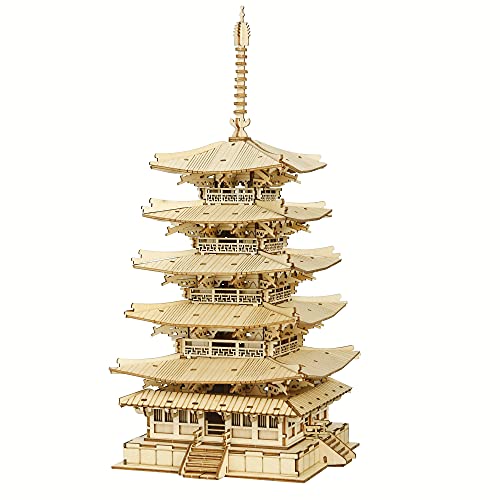 ROBOTIME Rompecabezas 3D de madera para construir adultos DIY Pagoda mecánica construcción construcción de edificios creativos Jigsaw Craft Kits el mejor regalo para adolescentes