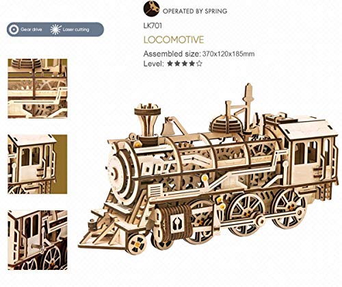 Robotime Rompecabezas de Madera 3D Cortado con láser - Kits de Modelo autopropulsados - Juego de construcción mecánica - Rompecabezas para niños, Adolescentes y Adultos (Locomotive)