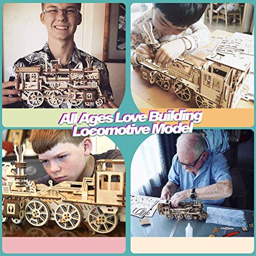 Robotime Rompecabezas de Madera 3D Cortado con láser - Kits de Modelo autopropulsados - Juego de construcción mecánica - Rompecabezas para niños, Adolescentes y Adultos (Locomotive)