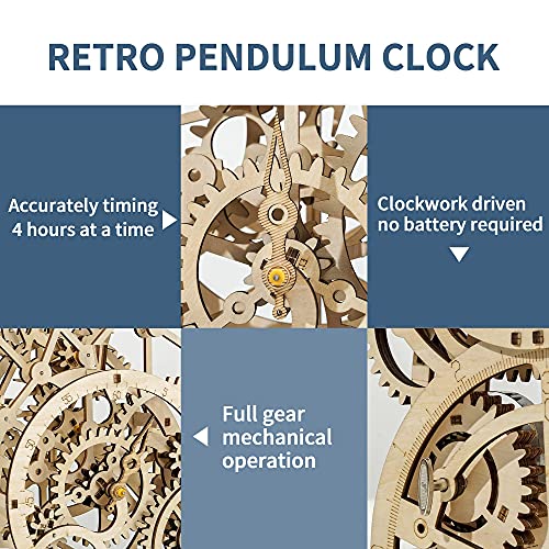 Robotime Rompecabezas De Madera 3D Maquetas Kits De Modelo Autopropulsados Juego De Construcciones Mecánica Laser Cut Puzzle para Adultos (Pendulum Clock)