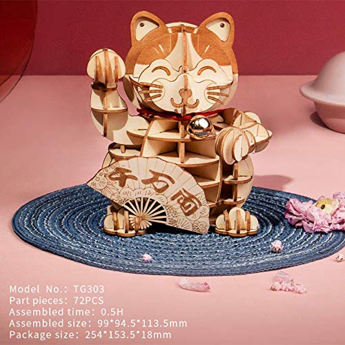 Rolife Woodcraft Kits de construcción Plutus Cat 3D Lucky Puzzle modelo para adolescentes adultos regalo de cumpleaños