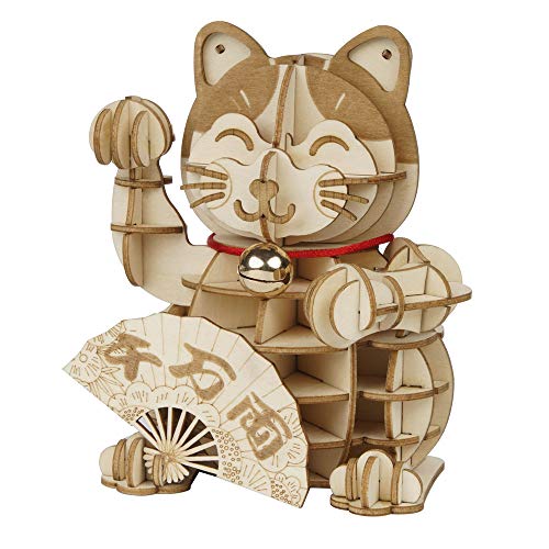 Rolife Woodcraft Kits de construcción Plutus Cat 3D Lucky Puzzle modelo para adolescentes adultos regalo de cumpleaños