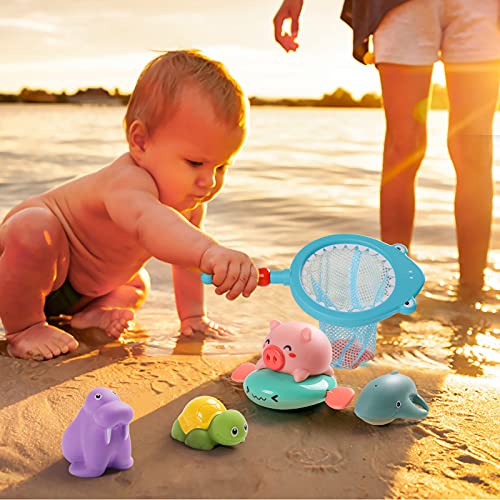 Rolimate 6 Piezas de Juguetes de baño para bebés, niños, niñas, Regalo para niños, bañera de Cuerda, Juguetes de baño para bebés con Red de Pesca para niños pequeños, Juguetes de Agua para Piscina