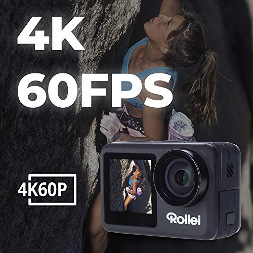 Rollei Action Cam 8s Plus - Cámara sumergible con pantalla selfie, 4K 60fps de imagen, lapso de tiempo, movimiento lento, función Loop, resistente al agua hasta 10 m, color negro