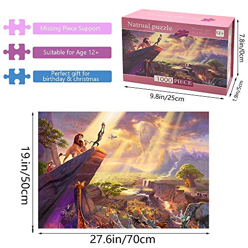 Rompecabezas para Adultos 1000 PS Puzzle Decoración del Hogar Juegos de Diversión Familiar Rompecabezas de Piso Juguete Educativo para Niños, 27.5''x 19.7 ''(Rey Leon)