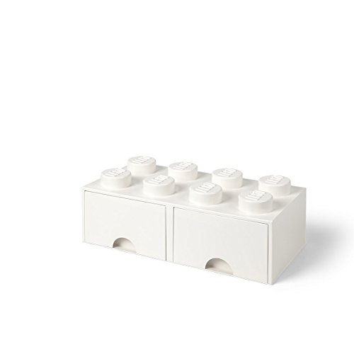 Room Copenhagen 40061735 Caja de Almacenaje Apilable, Ladrillo 8 pomos, 2 Cajones, 9.4 l, Blanco (White), 50 x 25 x 18 cm