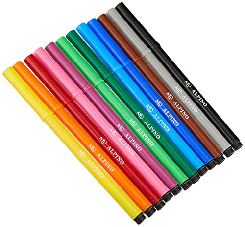 Rotuladores Alpino Coloring para niños - Estuche de 12 Colores con Punta Fina 3mm - Tinta Lavable - Perfecto para Manualidades, Pintar Mandalas o Material Escolar