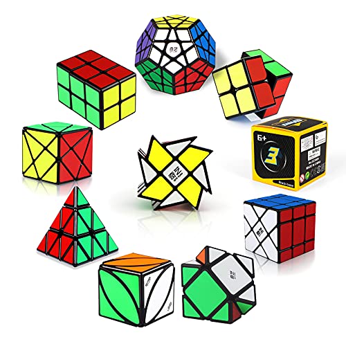 ROXENDA Cubos de Velocidad, [Paquete de 10] Speed Cube Set - 2x2x2 3x3x3 2x2x3 Pirámide Megaminx Skew Axis Windmill Ivy Fisher Cube, Smooth Magic Cube Colección de Rompecabezas