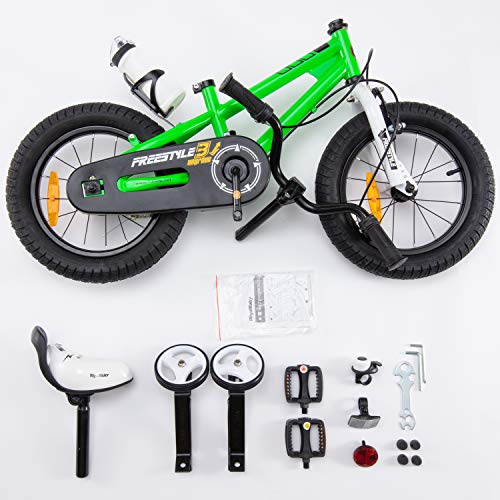 RoyalBaby Bicicletas Infantiles niña niño Freestyle BMX Ruedas auxiliares Bicicleta para niños 14 Pulgadas Verde