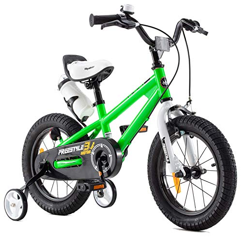 RoyalBaby Bicicletas Infantiles niña niño Freestyle BMX Ruedas auxiliares Bicicleta para niños 14 Pulgadas Verde