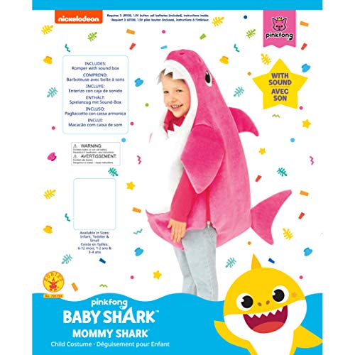 Rubies - Disfraz Baby Shark Mommy Shark para niños pequeños con Sonido (701703-S)