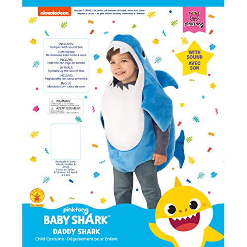 Rubies - Disfraz de Baby Shark Daddy Shark para niños pequeños con Sonido (701701-S)