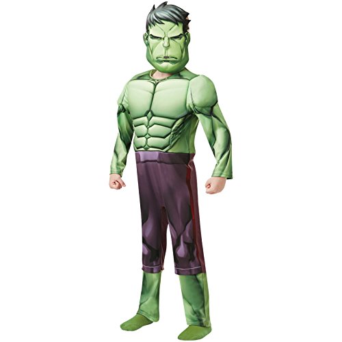 Rubies Disfraz oficial de los Vengadores de Marvel Hulk Deluxe para niños de 5 a 6 años, altura de 116 cm