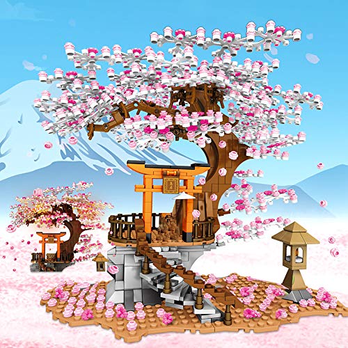 RuiDaXiang Kit de construcción de la casa árbol de Sakura, Juego de Bloques de construcción con iluminación del Santuario japonés Inari. Adecuado para Adultos o Chico ,Chicas de10+ años (1103PCS)