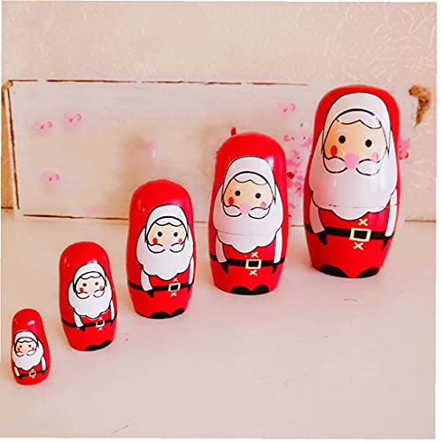 Runfon 5pcs Hermosa Hermosa Hecho A Mano Nesting Russing Muñecas Papá Noel Matryoshka Muñecas Divertido Diseño Muñeca Apilado para Navidad Y Cumpleaños