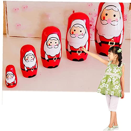 Runfon 5pcs Hermosa Hermosa Hecho A Mano Nesting Russing Muñecas Papá Noel Matryoshka Muñecas Divertido Diseño Muñeca Apilado para Navidad Y Cumpleaños