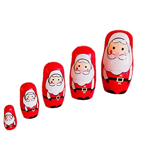 Runfon 5pcs Hermosa Hermosa Hecho A Mano Nesting Russing Muñecas Papá Noel Matryoshka Muñecas Divertido Diseño Muñeca Apilado para Navidad Y Cumpleaños