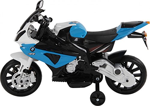 RunRunToys-Moto BMW eléctrica 12v Luces led para niños a Partir de 3 años con Asiento de Piel y Ruedas de Goma eva, Color Azul y Blanco (Herrajes Multimec 4021)