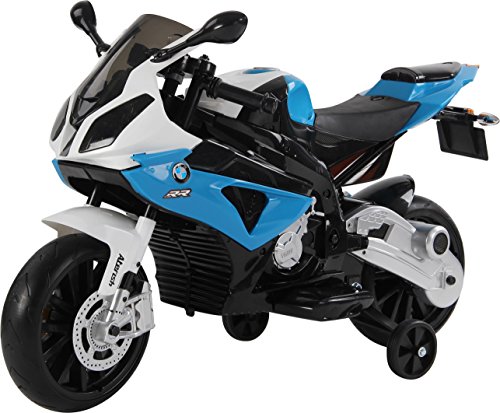 RunRunToys-Moto BMW eléctrica 12v Luces led para niños a Partir de 3 años con Asiento de Piel y Ruedas de Goma eva, Color Azul y Blanco (Herrajes Multimec 4021)