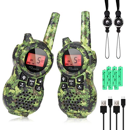 Ryaco Walkie Talkies Infantil Set de 2 Piezas Juguetes para Niños y Niñas 8 Canales de Radio Bidireccionales Largo Alcance de 3km con Linterna LED para Senderismo y Camping