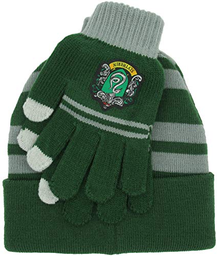 Sabor Harry Potter Gorro y Guantes Completos Tamaño Adulto Casa de Slytherin Original 100% Oficial Draco Malfoy Escuela de Magia Hogwarts