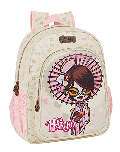 Safta 612163M640 Mochila Escolar Junior de Catrinas Mariko, 320x120x380mm, Crema/Rosa Palo, M