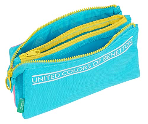 Safta 812153744 Estuche portatodo triple escolar UCB Benetton, Rosa/Turquesa/Amarillo, 22 cm x 12 cm x 3 cm (M744)