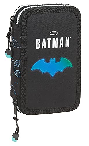 Safta Estuche Escolar con 28 Útiles Incluidos de Batman Bat-Tech, 125x40x195 mm, Negro (M854)