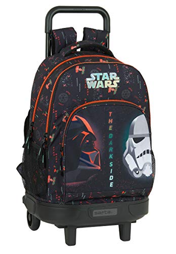 Safta Mochila Escolar con Carro Incluido y Espalda Acolchada de Star Wars The Dark Side, 330x220x450mm, Negro/Naranja, M (M918)