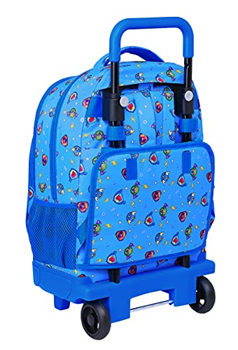 Safta Mochila Escolar con Carro Incluido y Espalda Acolchada de Superthings Serie 7, 330x220x450 mm, Azul/Multicolor