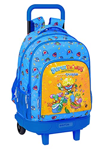 Safta Mochila Escolar con Carro Incluido y Espalda Acolchada de Superthings Serie 7, 330x220x450 mm, Azul/Multicolor