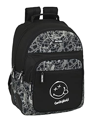 Safta Mochila Escolar de Smiley World Urban Flow, 320x150x420 mm, Negro