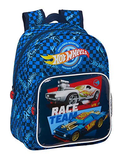 Safta Mochila Escolar Infantil de Hot Wheels, 270x100x330mm, azul, M