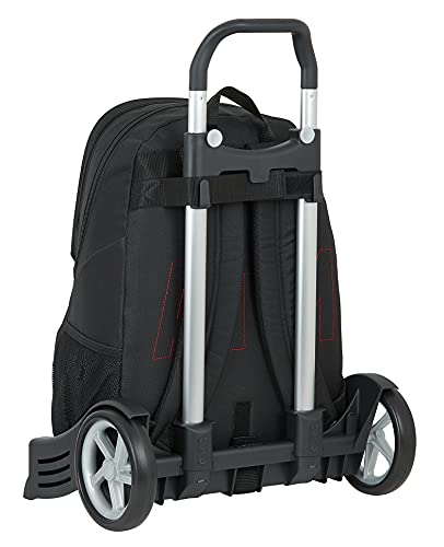 Safta Mochila Espalda Ergonómica con Carro Evolution de Atlético de Madrid Corporativa, 320x160x440 mm, Negro