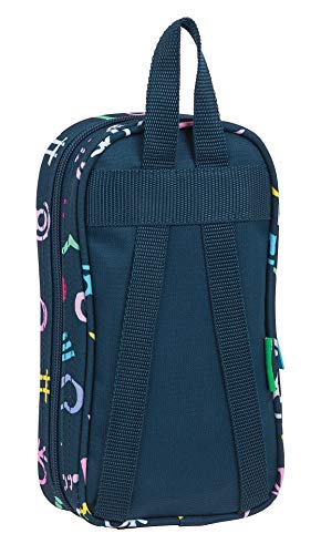 Safta Neceser con 4 Estuches de Benetton Dot Com, 120x50x230mm, azul marino/multicolor